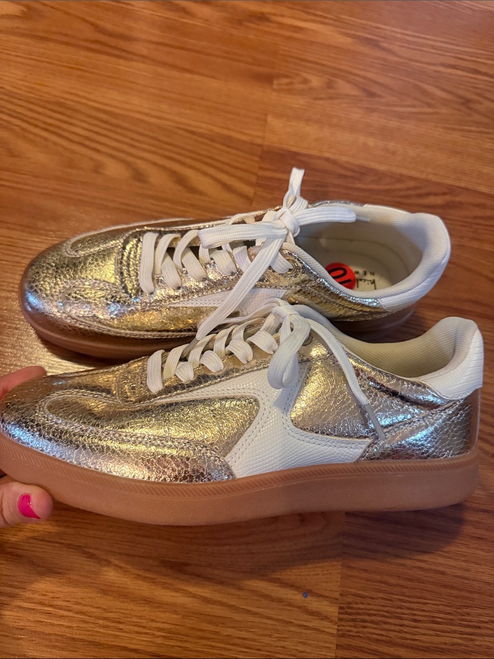 Nicole Miller Metallic Gold and White Platform Sneakers
